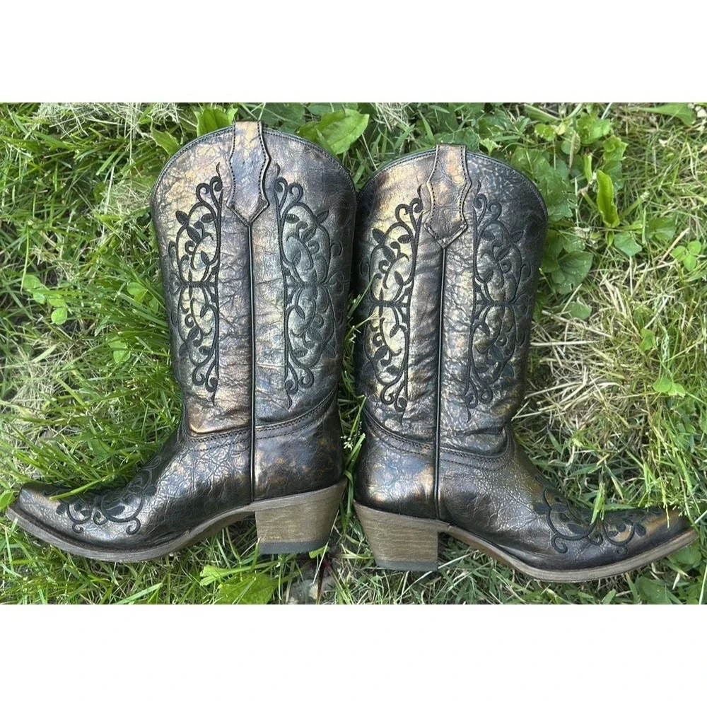 Corral Western Boots Teen Girls' Cowboy Pull‎ On Metallic Bronze A3154 Size 3.5